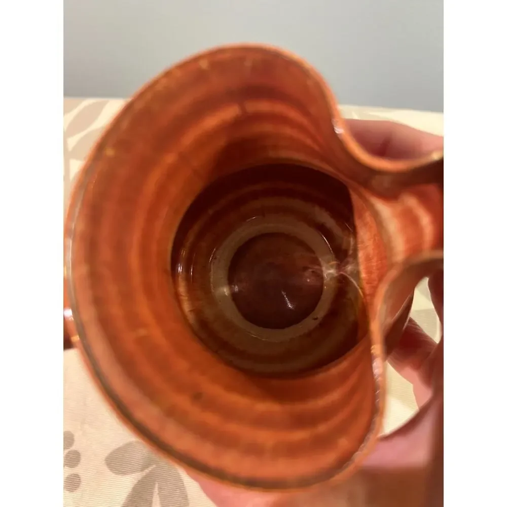 Hand Thrown Studio Pottery Creamer Brown Flambe Glaze Pitcher Signed 1986